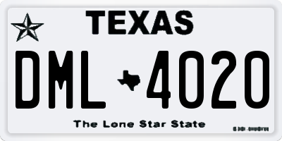 TX license plate DML4020