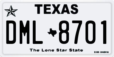 TX license plate DML8701