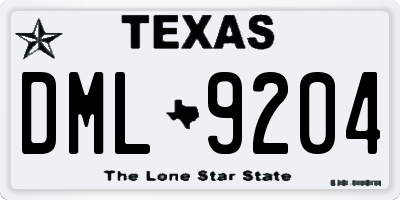 TX license plate DML9204