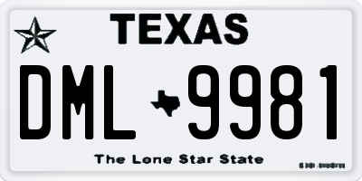 TX license plate DML9981