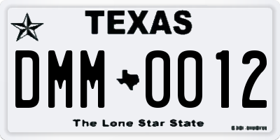 TX license plate DMM0012
