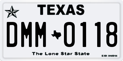 TX license plate DMM0118