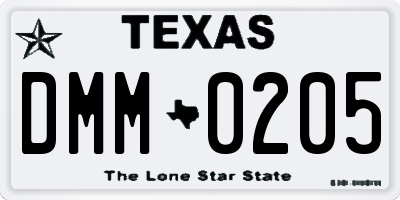 TX license plate DMM0205