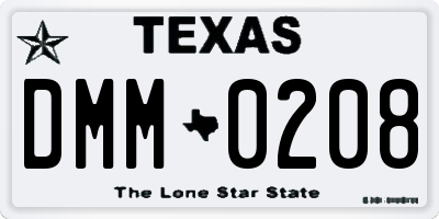 TX license plate DMM0208