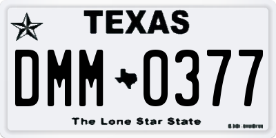 TX license plate DMM0377