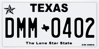 TX license plate DMM0402