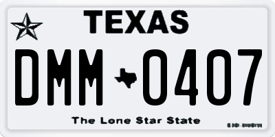 TX license plate DMM0407