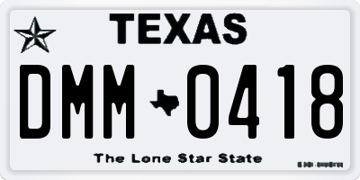 TX license plate DMM0418