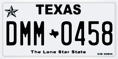 TX license plate DMM0458