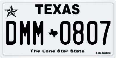 TX license plate DMM0807