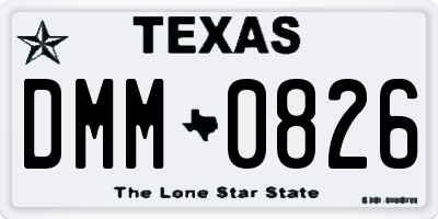 TX license plate DMM0826