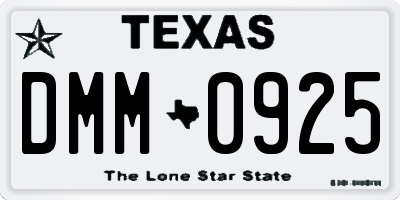 TX license plate DMM0925