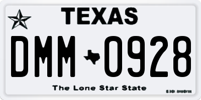 TX license plate DMM0928
