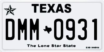 TX license plate DMM0931