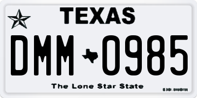 TX license plate DMM0985