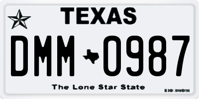 TX license plate DMM0987