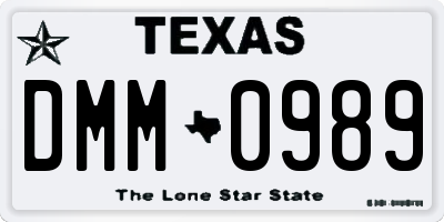 TX license plate DMM0989