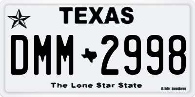TX license plate DMM2998