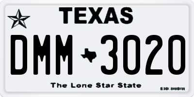 TX license plate DMM3020