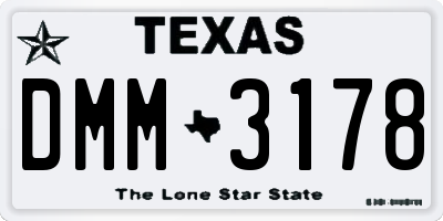 TX license plate DMM3178