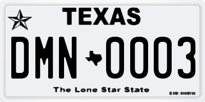 TX license plate DMN0003