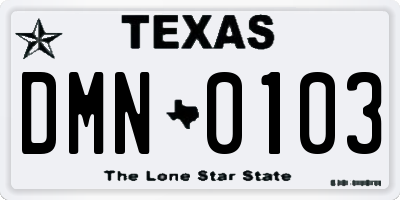 TX license plate DMN0103