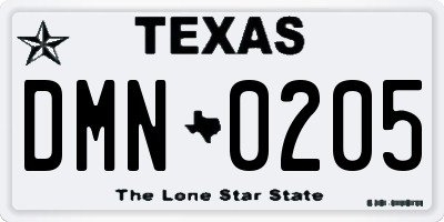 TX license plate DMN0205