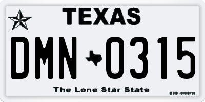 TX license plate DMN0315