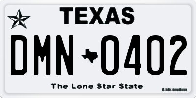 TX license plate DMN0402
