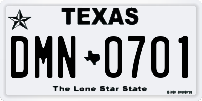 TX license plate DMN0701