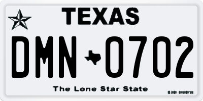 TX license plate DMN0702