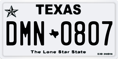TX license plate DMN0807