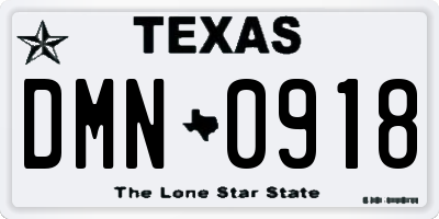 TX license plate DMN0918