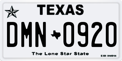 TX license plate DMN0920