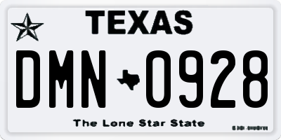 TX license plate DMN0928
