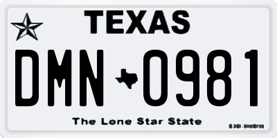 TX license plate DMN0981