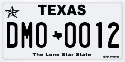 TX license plate DMO0012