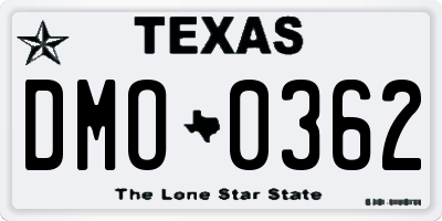 TX license plate DMO0362