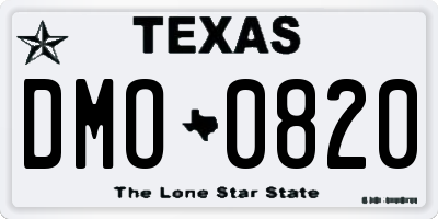 TX license plate DMO0820