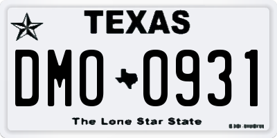 TX license plate DMO0931