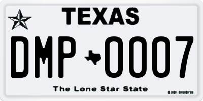 TX license plate DMP0007