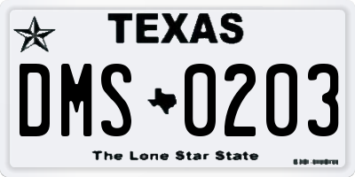 TX license plate DMS0203