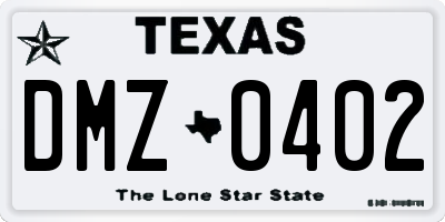 TX license plate DMZ0402