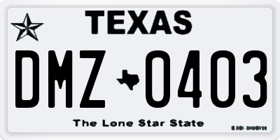 TX license plate DMZ0403