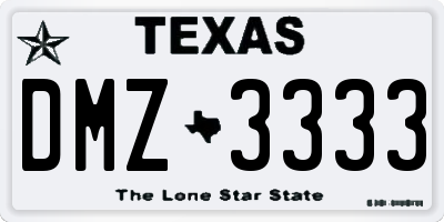 TX license plate DMZ3333