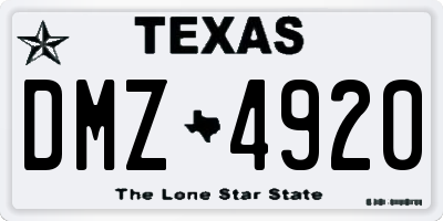 TX license plate DMZ4920