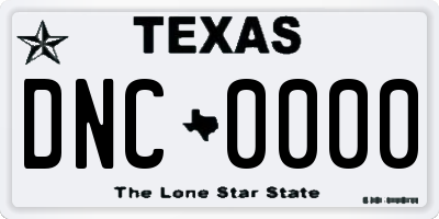 TX license plate DNC0000