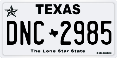 TX license plate DNC2985