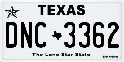 TX license plate DNC3362