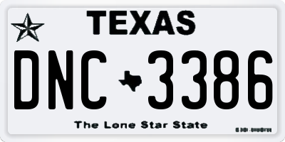 TX license plate DNC3386